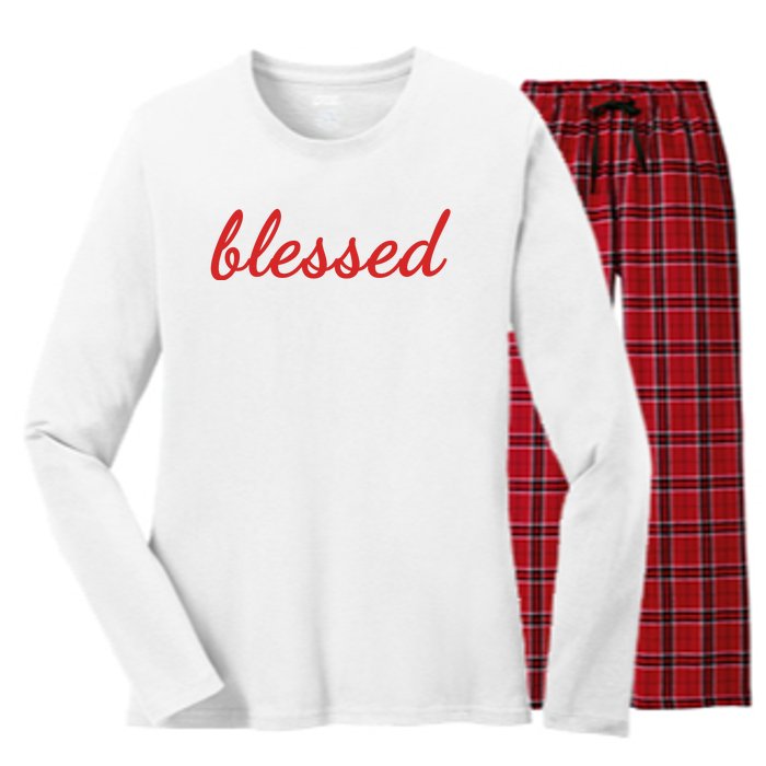 Blessed Red Christian Women's Long Sleeve Flannel Pajama Set 