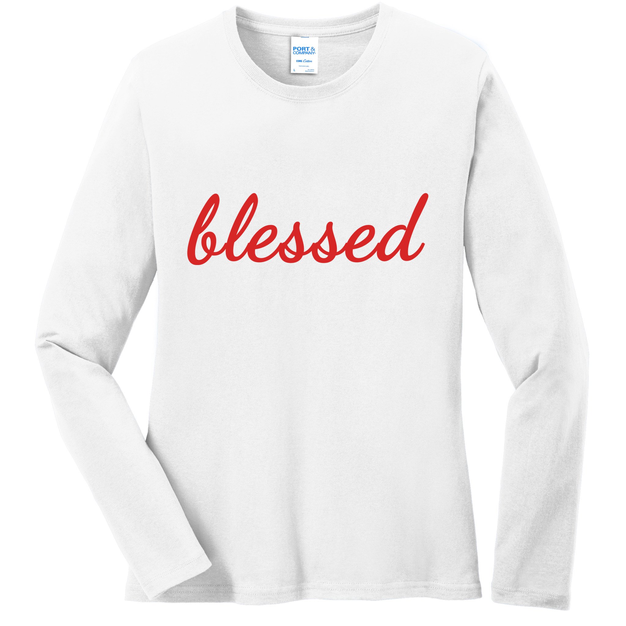 Blessed Red Christian Ladies Long Sleeve Shirt