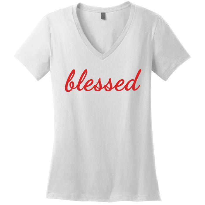 Blessed Red Christian Women's V-Neck T-Shirt