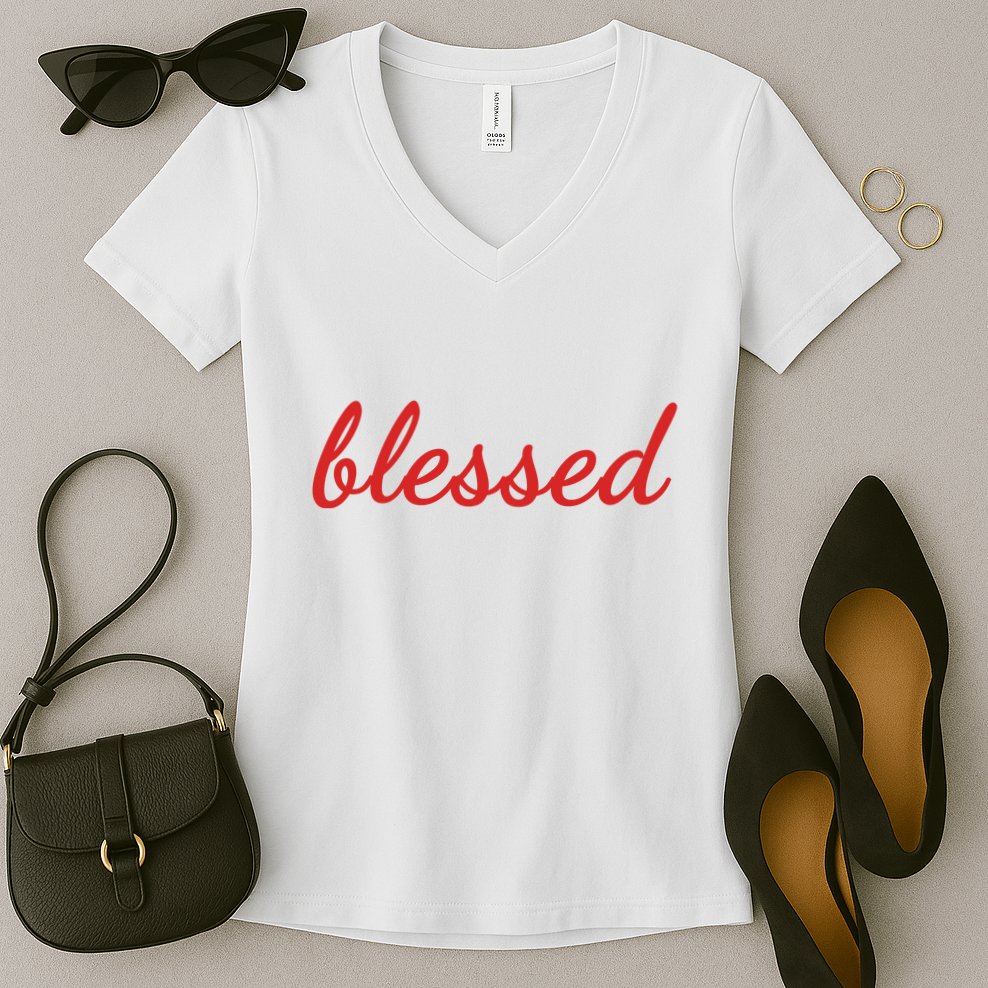 Blessed Red Christian Women's V-Neck T-Shirt