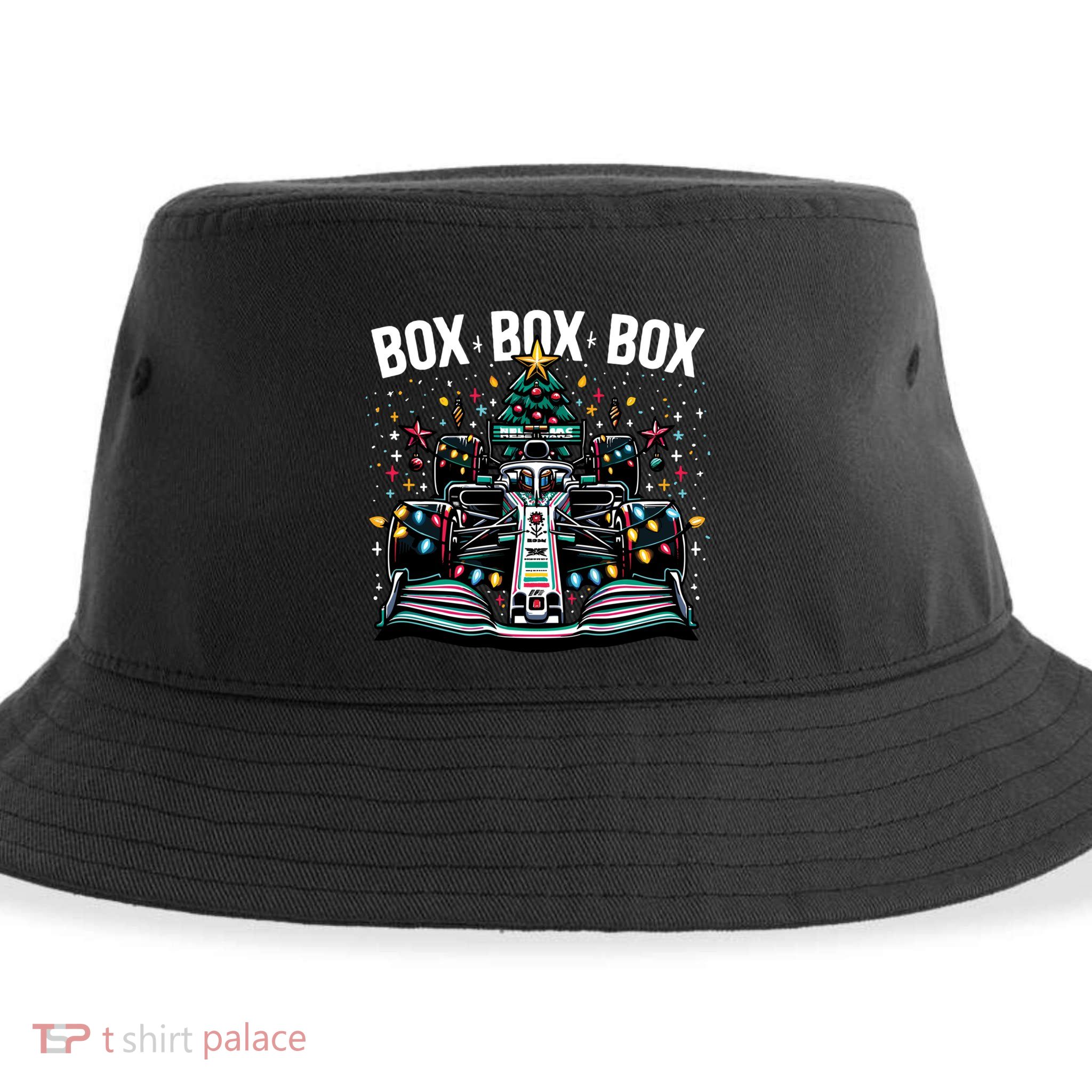 Box Radio Call Fun Christmas Tree Formula Racing Car Box Box Sustainable Bucket Hat