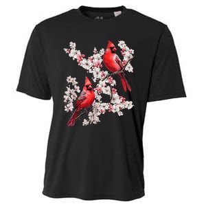 Beautiful Red Cardinal Birds Winter Scene Christmas Pajama Cooling Performance Crew T-Shirt