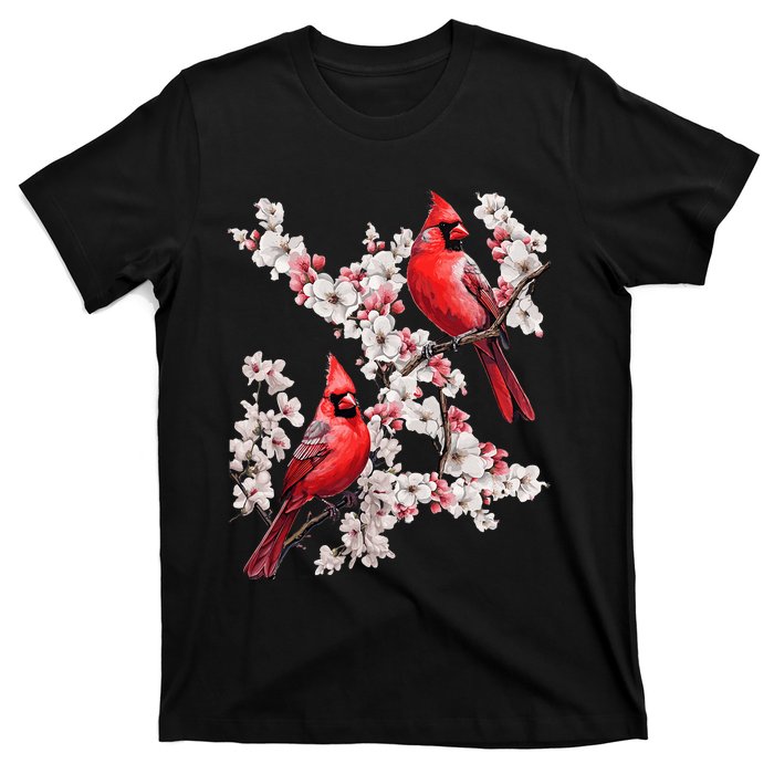 Beautiful Red Cardinal Birds Winter Scene Christmas Pajama T-Shirt