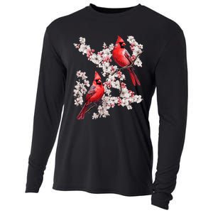 Beautiful Red Cardinal Birds Winter Scene Christmas Pajama Cooling Performance Long Sleeve Crew