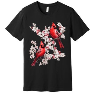 Beautiful Red Cardinal Birds Winter Scene Christmas Pajama Premium T-Shirt