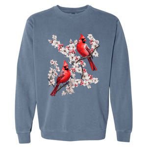 Beautiful Red Cardinal Birds Winter Scene Christmas Pajama Garment-Dyed Sweatshirt