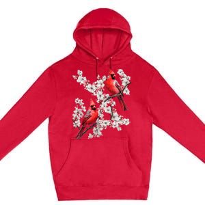 Beautiful Red Cardinal Birds Winter Scene Christmas Pajama Premium Pullover Hoodie