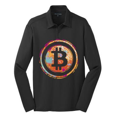 Bitcoin Retro Crypto Silk Touch Performance Long Sleeve Polo