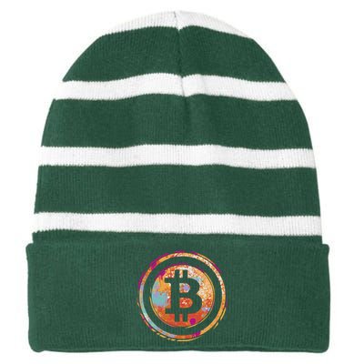 Bitcoin Retro Crypto Striped Beanie with Solid Band