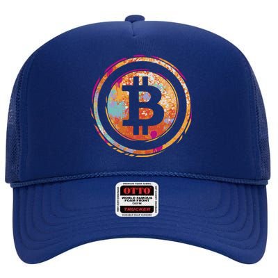 Bitcoin Retro Crypto High Crown Mesh Back Trucker Hat