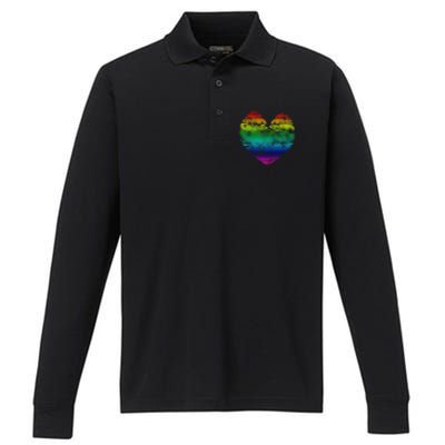 Big Rainbow Clouds Heart Tee Cute Valentines Day Gift Performance Long Sleeve Polo