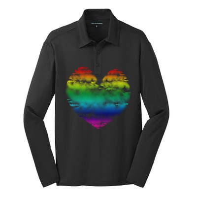 Big Rainbow Clouds Heart Tee Cute Valentines Day Gift Silk Touch Performance Long Sleeve Polo