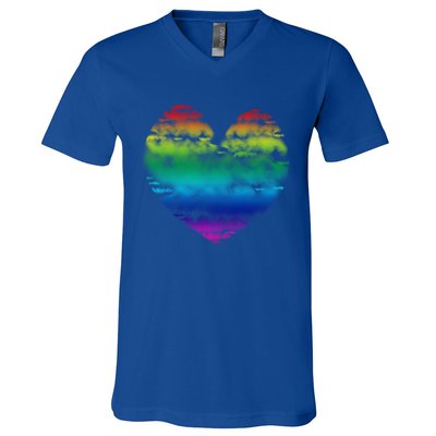 Big Rainbow Clouds Heart Tee Cute Valentines Day Gift V-Neck T-Shirt