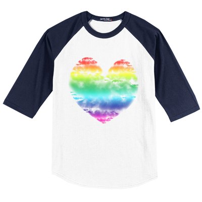 Big Rainbow Clouds Heart Tee Cute Valentines Day Gift Baseball Sleeve Shirt