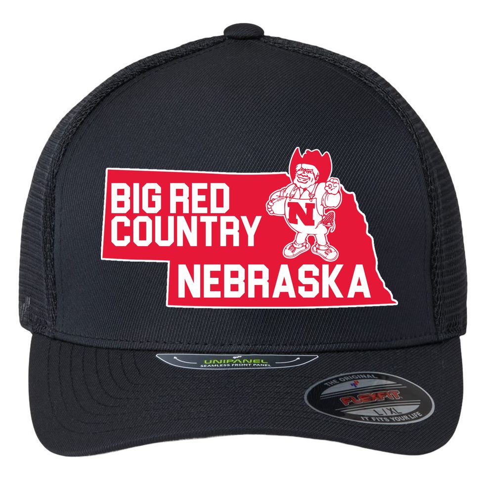 Big Red Country Nebraska Flexfit Unipanel Trucker Cap
