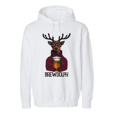 Brewdolph Reindeer Christmas Beer Lovers Meaningful Gift Garment-Dyed Fleece Hoodie