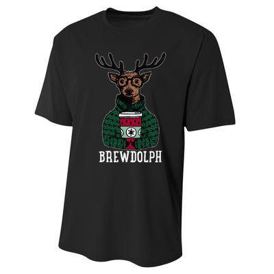 Brewdolph Reindeer Coffee Retro Christmas Coffee Xmas Performance Sprint T-Shirt