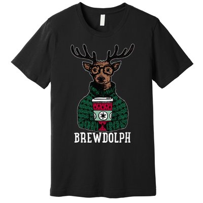 Brewdolph Reindeer Coffee Retro Christmas Coffee Xmas Premium T-Shirt