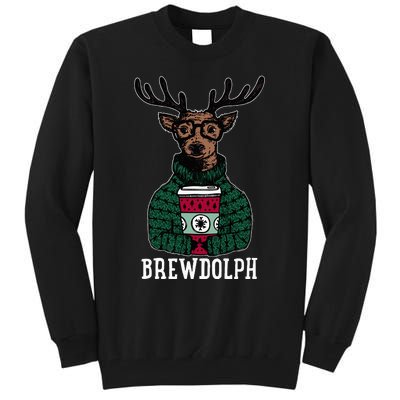 Brewdolph Reindeer Coffee Retro Christmas Coffee Xmas Tall Sweatshirt