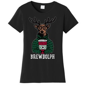 Brewdolph Reindeer Coffee Retro Christmas Coffee Xmas Women's T-Shirt