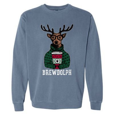 Brewdolph Reindeer Coffee Retro Christmas Coffee Xmas Garment-Dyed Sweatshirt