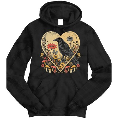Black Raven Cottagecore Heart Flower Crow Nature Tie Dye Hoodie