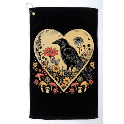 Black Raven Cottagecore Heart Flower Crow Nature Golf Towel