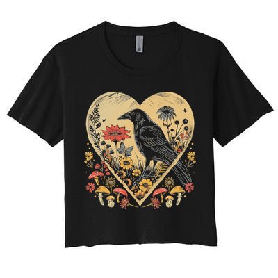 Black Raven Cottagecore Heart Flower Crow Nature Crop Top