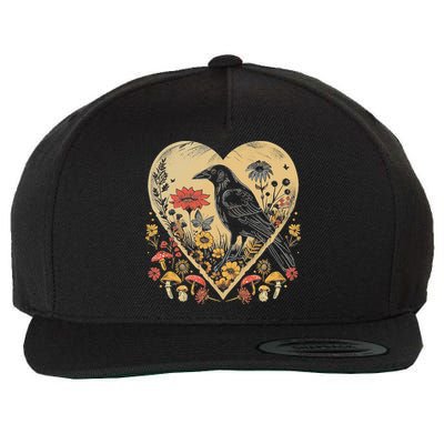 Black Raven Cottagecore Heart Flower Crow Nature Wool Snapback Cap