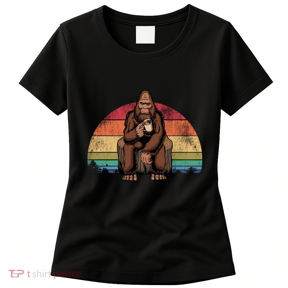 Bigfoot Relaxing Coffee Retro Vintage Womens T-Shirt