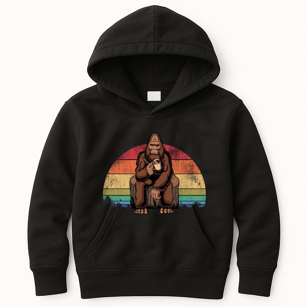 Bigfoot Relaxing Coffee Retro Vintage Kids Hoodie