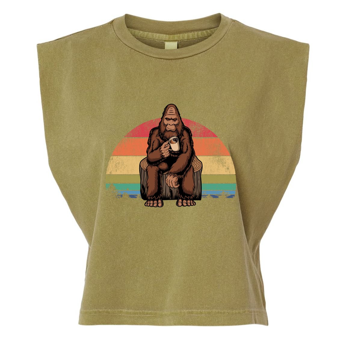 Bigfoot Relaxing Coffee Retro Vintage Garment-Dyed Women's Muscle Tee