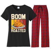 Boom Roasted Christmas Thanksgiving Retro Vintage Turkey Women's Flannel Pajama Set