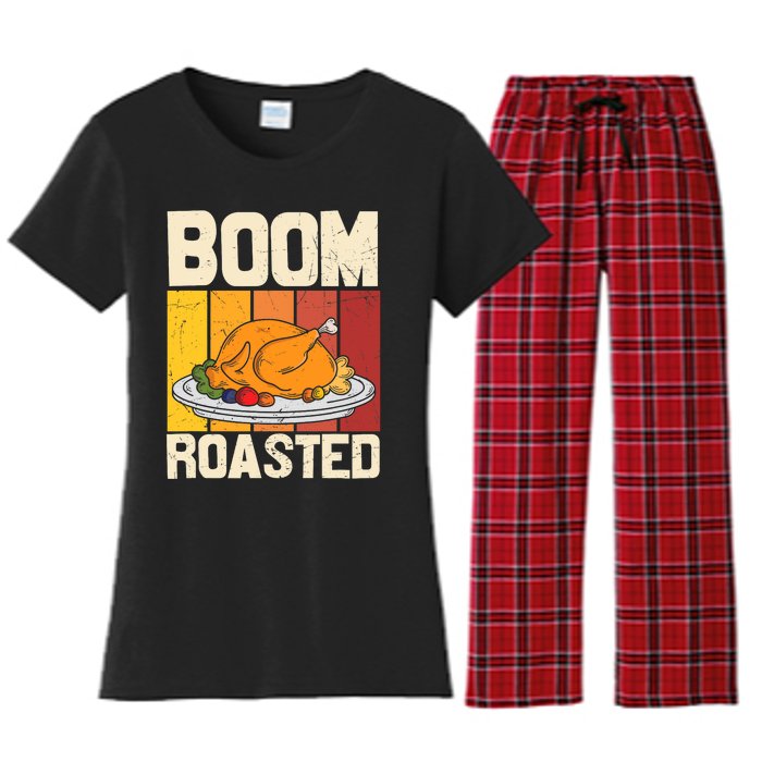 Boom Roasted Christmas Thanksgiving Retro Vintage Turkey Women's Flannel Pajama Set