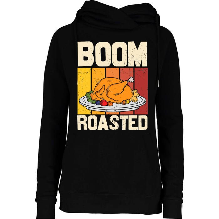 Boom Roasted Christmas Thanksgiving Retro Vintage Turkey Womens Funnel Neck Pullover Hood