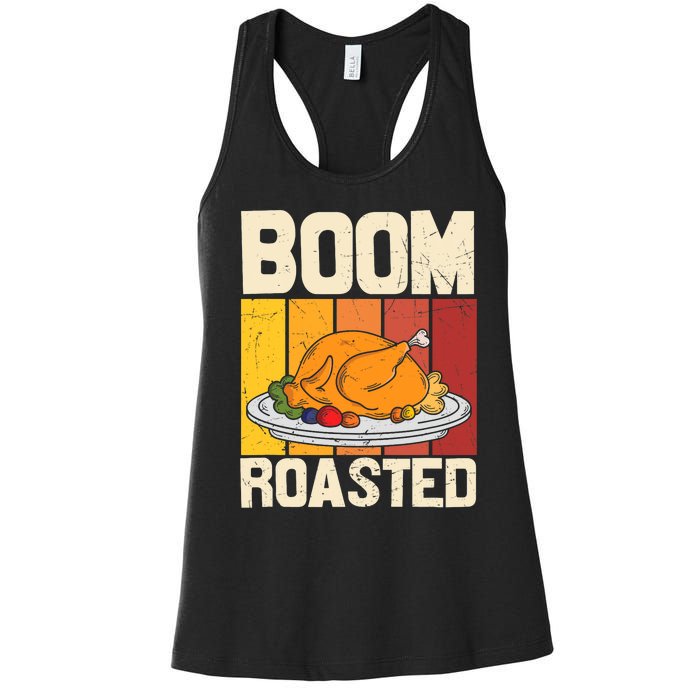 Boom Roasted Christmas Thanksgiving Retro Vintage Turkey Women's Racerback Tank