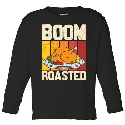 Boom Roasted Christmas Thanksgiving Retro Vintage Turkey Toddler Long Sleeve Shirt