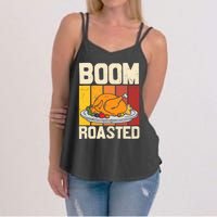 Boom Roasted Christmas Thanksgiving Retro Vintage Turkey Women's Strappy Tank