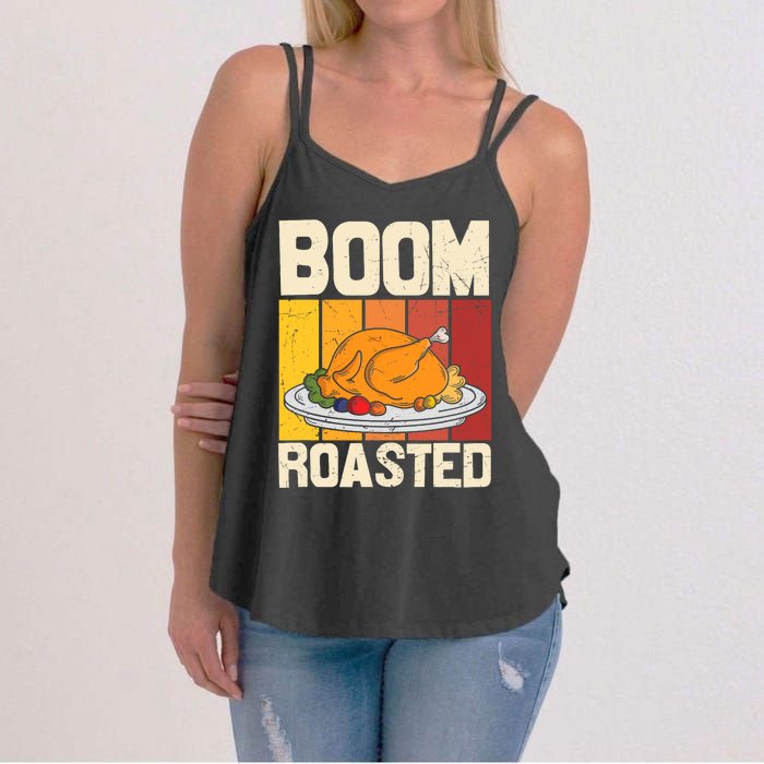 Boom Roasted Christmas Thanksgiving Retro Vintage Turkey Women's Strappy Tank