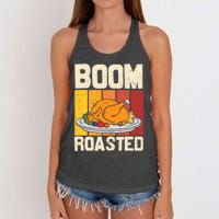 Boom Roasted Christmas Thanksgiving Retro Vintage Turkey Women's Knotted Racerback Tank