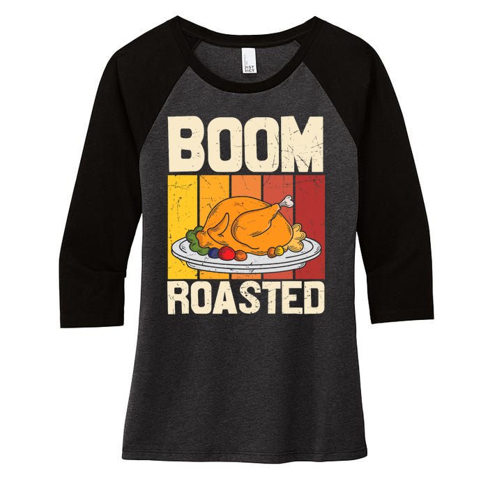 Boom Roasted Christmas Thanksgiving Retro Vintage Turkey Women's Tri-Blend 3/4-Sleeve Raglan Shirt