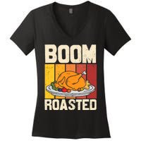 Boom Roasted Christmas Thanksgiving Retro Vintage Turkey Women's V-Neck T-Shirt