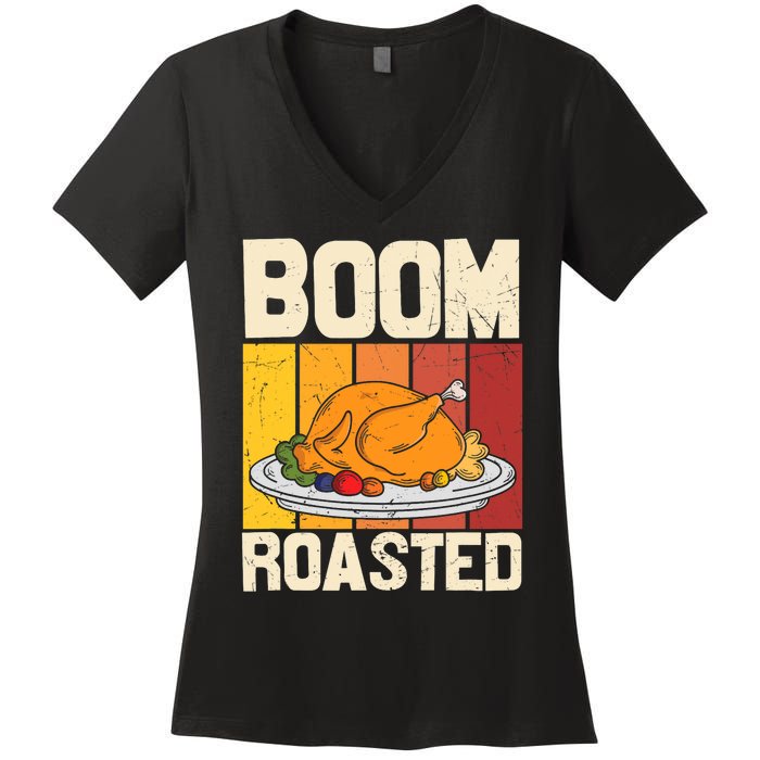 Boom Roasted Christmas Thanksgiving Retro Vintage Turkey Women's V-Neck T-Shirt