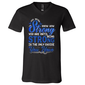 Blue Ribbon Colon Cancer V-Neck T-Shirt