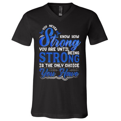 Blue Ribbon Colon Cancer V-Neck T-Shirt