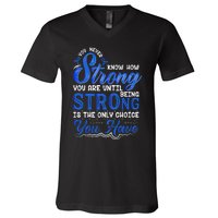 Blue Ribbon Colon Cancer V-Neck T-Shirt