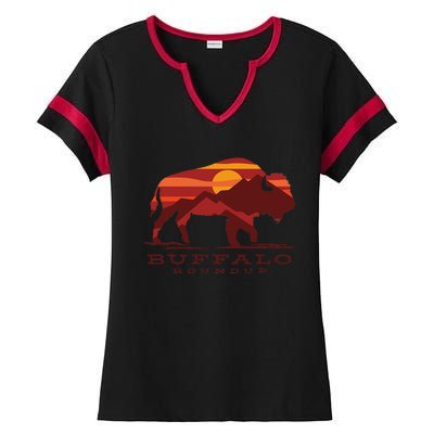 Buffalo Roundup Custer State Park South Dakota Sunset Ladies Halftime Notch Neck Tee