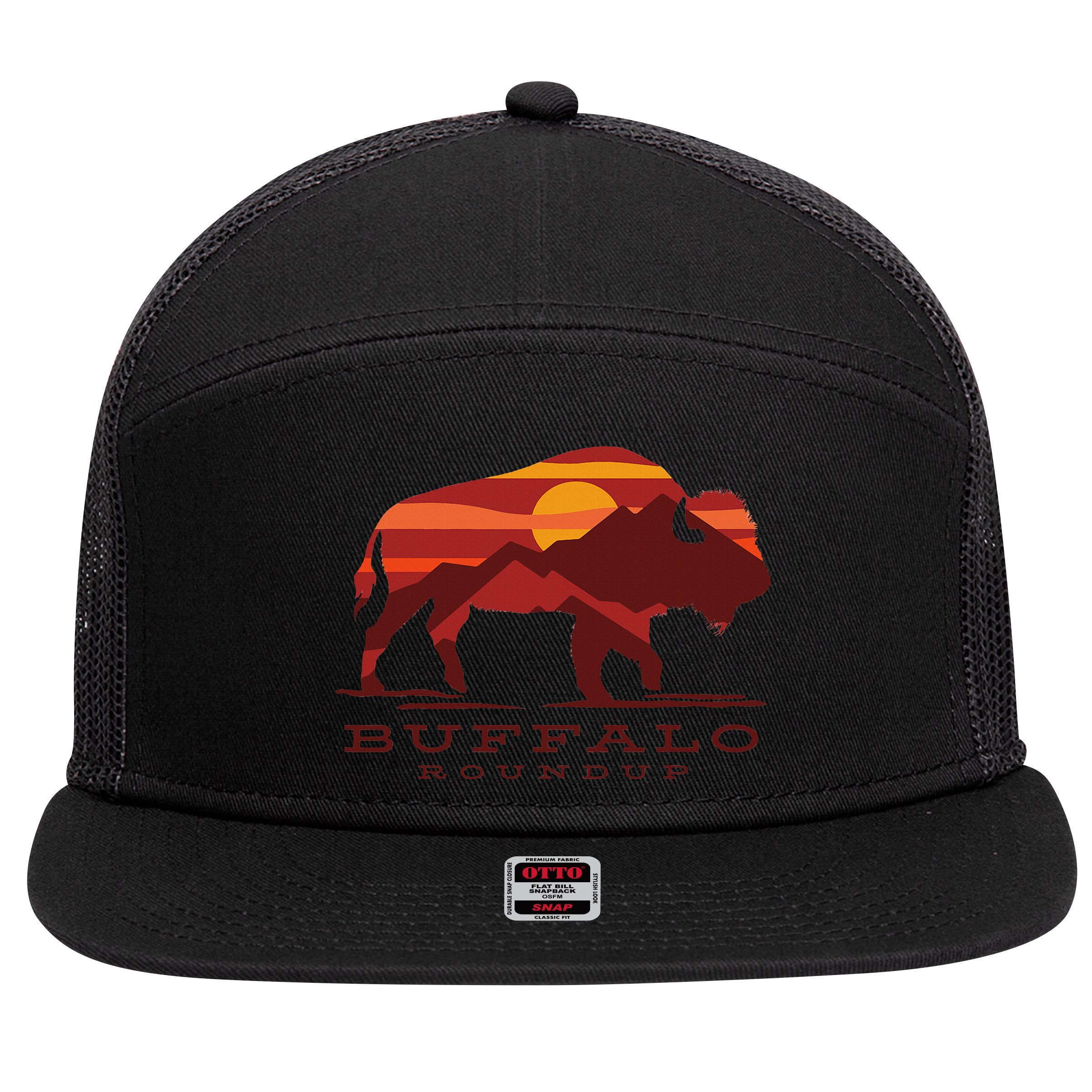 Buffalo Roundup Custer State Park South Dakota Sunset 7 Panel Mesh Trucker Snapback Hat