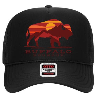 Buffalo Roundup Custer State Park South Dakota Sunset High Crown Mesh Back Trucker Hat