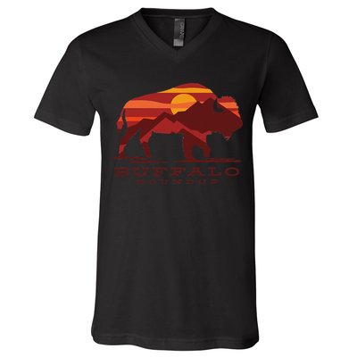 Buffalo Roundup Custer State Park South Dakota Sunset V-Neck T-Shirt